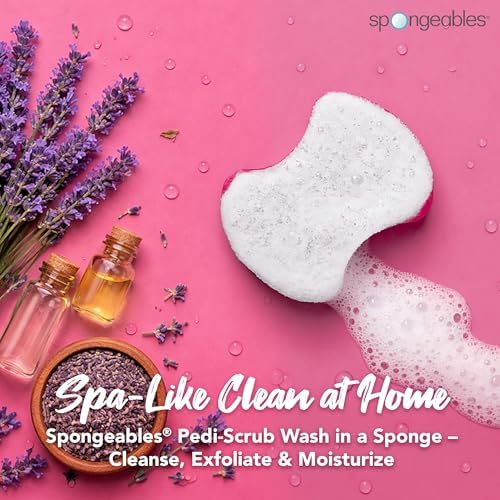 Spongeables Pedi Scrub Foot Exfoliating 20+ Wash Sponge, Lavender, 2 Count, Includes Storage Case - Image 2