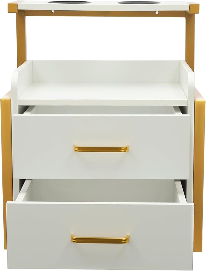 Salon Cabinet, Salon Storage Organizer with 2 Drawers, 110.23Lbs Load Capacity Salon Wall Cabinet, Hanging Styling Station Equipment for Spa, Barber Store, Locker Room, Bathroom (Gold＋White)