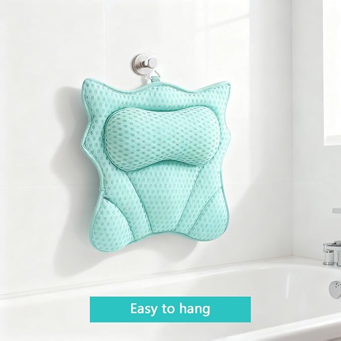 Bath Pillow,Ergonomic Bathtub Pillows for Tub Neck and Back Support,with 6 Powerful Suction Cups,Provide Shoulder and Back Relaxing,Bath Accessory,Fits All Types Bathtub(Blue)