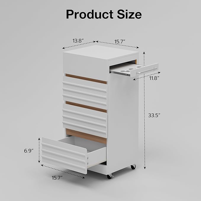 Salon Trolley Cart with Lockable Wheels, Rolling Hair Cart with 3 Dryer Holders for Hair Stylist, Wall Mount Makeup Organizer Stations Cabinet for Beauty Spa Barbershop Tattoo(White)