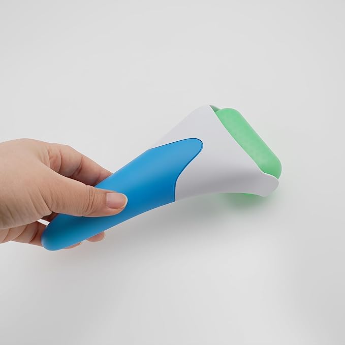Chikoni 3 in 1 Ficial Face Ice Jade Roller and Gua Sha Tool, 100% Natural Real Jade Anti-Wrinkle Face Eye Neck Massager Tool, Reduce Wrinkles, Puffiness, Migraine, Redness, Pain and Injury (Blue)