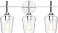 Ralbay Vintage 3 Light Vanity Light Fixture Industrial Chrome Bathroom Light Fixtures Over Mirror Clear Glass Chrome Vanity Light for Bathroom Wall Lighting Fixtures Over Mirror