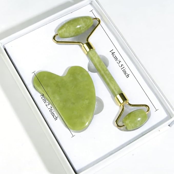 Jade Facial Roller & Gua Sha Set – Natural Stone Skincare Tools for Men & Women – Promotes Muscle Relaxation & Blood Circulation – Premium Self-Care Gift