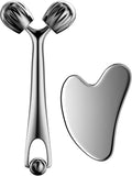 DANGSHAN Gua Sha Facial Tools & Face Roller Set, Face Massager, Lymphatic Drainage Massager, Face Sculpting Tool, Guasha Tool for Face, Ice Roller for Face & Facial Lymphatic Drainage Tool (Silver)