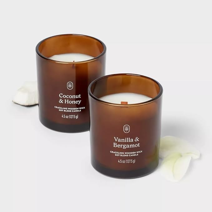 Threshold lidded Glass Jar Candle, 4.5 oz, Set of 2 (Vanilla & Bergamot - Coconut & Honey)