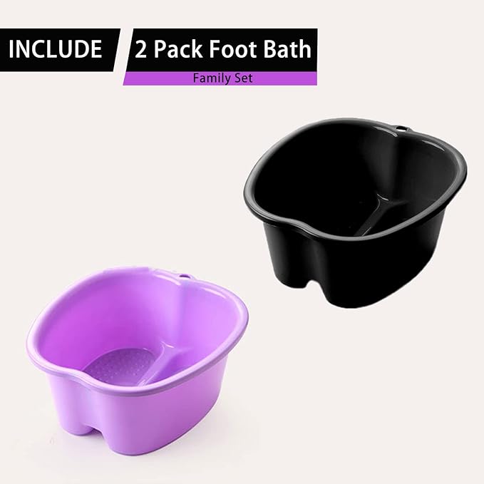 Extra-Large Foot Bath Soak Tub 2-Pack – Durable Massage Basins for Home Relaxation, Fits Large Feet, Non-Slip Base Purple/Black