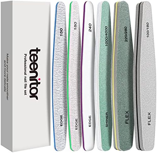 Teenitor Nail File Nail Buffer, 6 pcs Nail Files and Buffers for Natural Nails, Emery Boards for Nails, Nail Buffer and Shine Kit Nail Filer, Nail Buffer Block 100/180 Grit Nail Files Fingernail Files by PERFECTYOURBEAUTY
