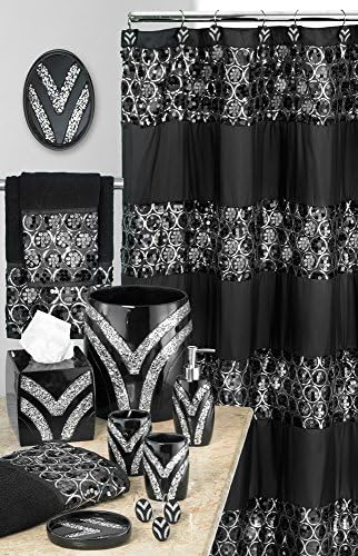 Zahari Home 4pc Sinatra Stylish Bathroom Accessories Set Black Soap Dispenser/Lotion Pump, Tumbler, Tooth Brush Holder and Soap Dish Modern Luxury Decor Bling Mosaic Glass Black Bathroom Accessories - Image 7