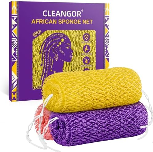 Cleangor 3Pcs African Net Sponge Authentic with Knots - Exfoliating Body by Cleangor