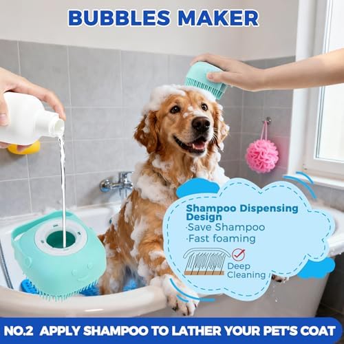 PAWCHIE Bath Grooming Kit for Pets, 9 PCS Hair Brush Set with Towel,Washing Gloves,Bath Brush and Adjustable Handle Shampoo Brush & Scrubber for Short Long Haired Dogs and Cats,Dog Bath Supplies,Blue - Image 3