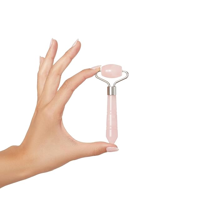 Mini Rose Quartz Roller - Face Roller - Gua Sha Facial Tools, Mini Rollers for Face, Skin Care Kit for Men Women, Guasha Tools for Faces, Facial Care Reduces Under-Eye Puffiness and Dark Circles