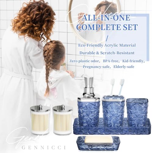 Bathroom Accessory Set, 9-Piece Blue Bathroom Set with Trash Can, Toilet Brush, Soap Dispenser, Soap Dish, Toothbrush Holder, Tumbler, Q-tip Holders & Tray, for Hotel/Apartment, Housewarming Gift - Image 7
