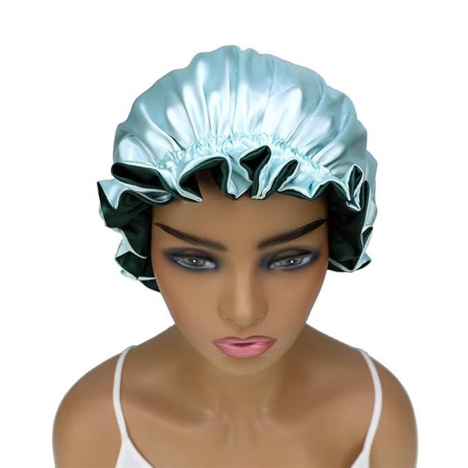 Adjustable Silk Satin Bonnet Hair Care Caps for Women Girls Loose-fitting Reversible Sleeping Cap Shower Caps Hair Wrap Bonnets (007 Aqua/Hunter)