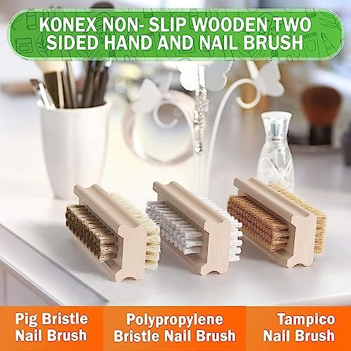 Konex Non-Slip Wooden Two-sided Hand and Nail Brush - Stiff Bristle Fingernail Brushes for Cleaning Under Nails - Heavy Duty Fingernail Brush for Manicure and Automotive Use - 2 Pack - Image 5