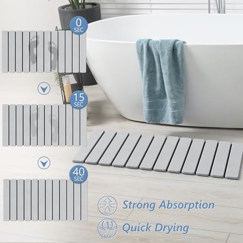 AWW Foldable Stone Bath Mat, Diatomaceous, 31.5"x15.7", Light Grey - Image 2
