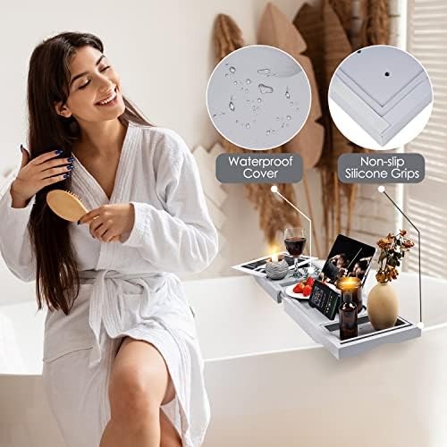 Foldable Bathtub Tray Caddy with Soap Dish Adjustable 29.5-43'' Grey - Image 5