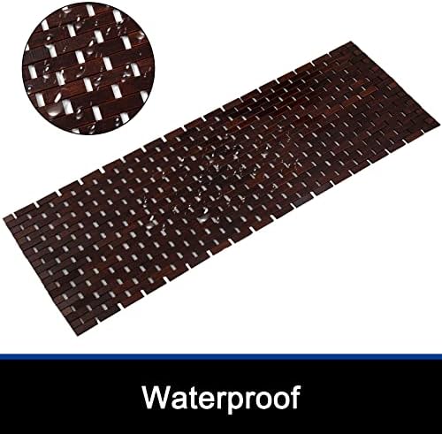 Bath Mat Bathroom Runner Long Large Rugs Floor Wood Shower Bathtub Waterproof Non Slip Accessories 16x48 Inch Easy to Clean, Brown, 1 pc - Image 2