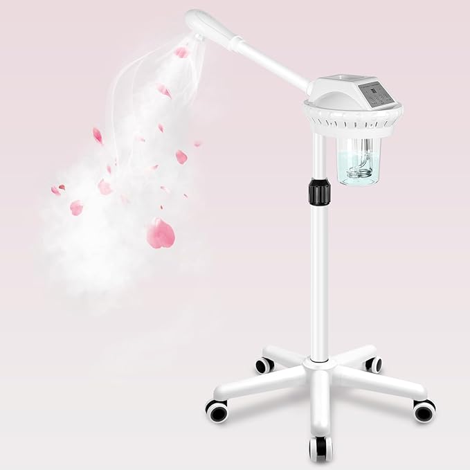 Facial Steamer Professional for Deep Cleansing and Hydration, Face Steamer for Estheticians with Adjustable Height, Spa Ozone Steamer on Wheels, Suitable for Home and Beauty Spa Salon Use