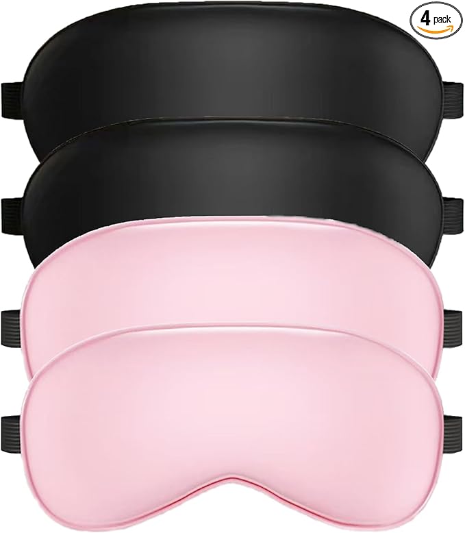 Sleep Mask, Silk Sleep Mask with Adjustable Strap, Super Soft Satin Blackout Sleeping Eye Mask for Men&Women, Comfortable Blindfold Eyeshade for Night Sleep 4 Pack (Black and Pink)