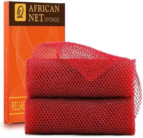 UJFQBH 2 Pieces African Bath Sponge African Net Long Net Bath Sponge Exfoliating Shower Body Scrubber Back Scrubber Skin Smoother,Great for Daily Use (Red) by BuyNow