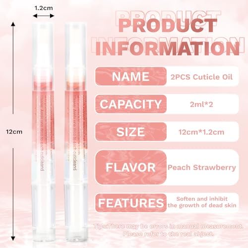 Meschett 2PCS Cuticle Oil Pens for Nail Care, Moisturizing Nail Oil Pen with Soft Brush, Hydrating Cuticle Oil for Dry Nails & Cuticles (Peach & Strawberry Flavors) - Image 2