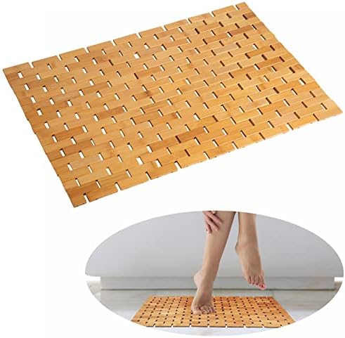Rayon derived from Bamboo Bath Mat Bathroom Rugs Floor Wood Shower Bathtub Waterproof Non Slip Accessories 16x24 Inch Easy to Clean, Natural, 1 pc by Fovlaurs