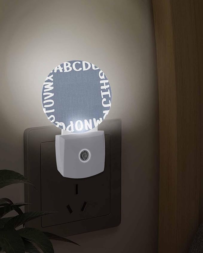 Night Lights Auto Sensor Alphabet Night Light Gray Modern Minimalist Letter Round Lamp Plug-in LED Nightlights Dusk to Dawn for Living Room Bedroom Bathroom Hallway Wall Decor