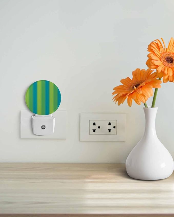 Night Lights Auto Sensor Sage Green Blue Night Light Gradient Color Stripe Round Lamp Plug-in LED Nightlights Dusk to Dawn for Living Room Bedroom Bathroom Hallway Wall Decor