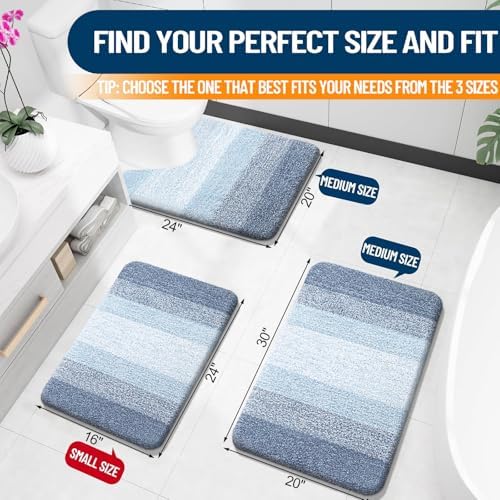 OLANLY Bathroom Runner Rugs Mat 70x20, Extra Soft Absorbent Microfiber Bath Rugs, Rubber Backing, Quick Dry, Washable Long Bath Mats for Bathroom Floor, Tub and Shower, Home Decor Accessories, Blue - Image 2