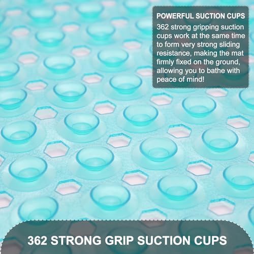 TEESHLY Bath Tub and Shower Mats, Non Slip 40 x 16 Inch Extra Large Bathtub Mat, Machine Washable Bathmat with Drain Holes, Suction Cups for Bathroom Floor, Clear Turquoise - Image 3