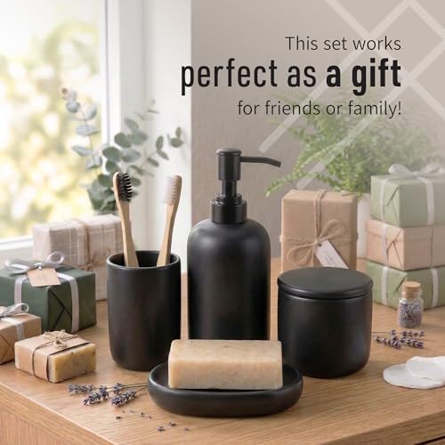 Ava Nord Modern Minimalist Ceramic Bathroom Accessories | Set of 4 | Black - Image 3