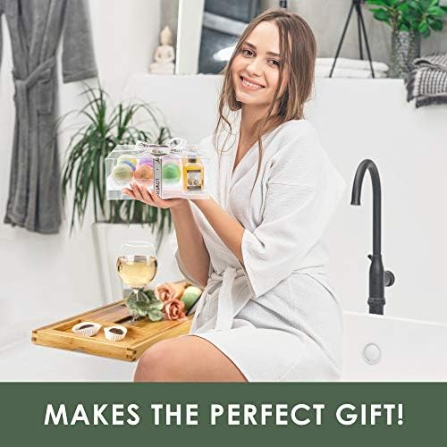 Birthday Gifts from Son, Premium Bamboo Bathtub Caddy Tray Gift Set with Bath Bombs, Shower Gel, Shampoo & Bubble Bath, Luxury Bathtub Tray with Book & Wine Holder, Expandable Tray to Fit Any Tub - Image 7
