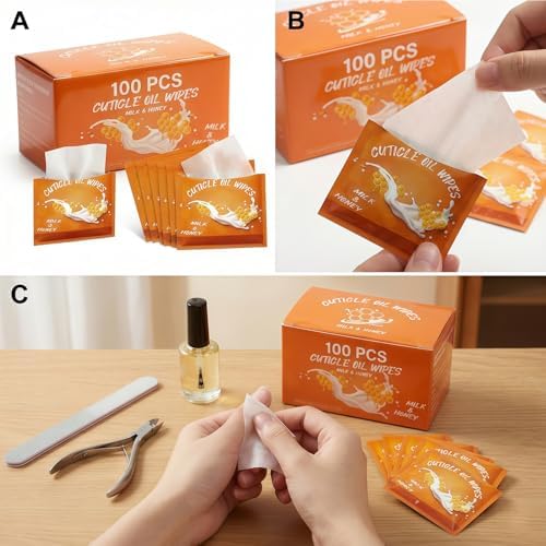 NovaCharm 100 Pcs Mini Cuticle Oil Wipes Milk & Honey, Nail Honey Nail Oil Towelettes, Individually Wrapped Bulk Cuticle Oil for Nails for Manicure Pedicure, Easy to Use - Image 6
