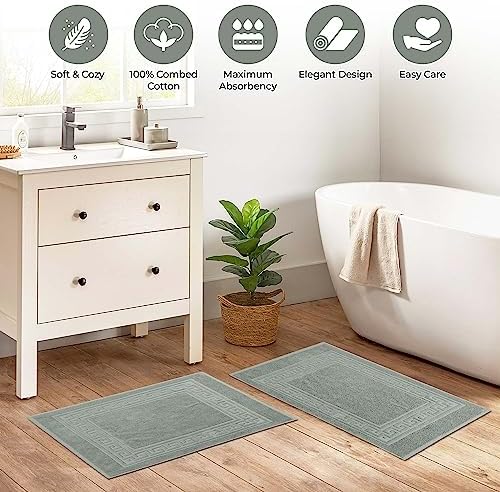 Superior Heavyweight Cotton Bath Mats, Bath Rugs For Bathroom Accessories, Washable Rug For Shower, Bath, Toilet, Modern Decor, No Backing, Luxury Hotel And Spa Quality, Set of 2, 22" x 35", Sage - Image 4