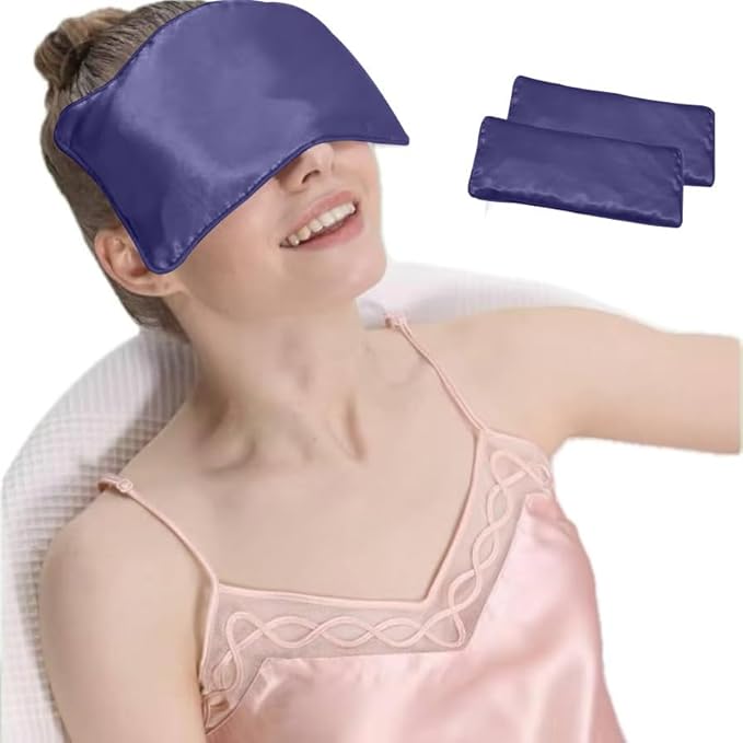 Flexseed Eye Pillow, Hot or Cold Weighted Satin Eye Mask, Microwaveable Moist Heat Eye Compress, Unscented Washable, Perfect for Sleeping, Yoga, Migraine Relief, Pack of 2 (Unscented)