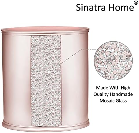 Zahari Home 2pc Sinatra Modern Bath Accessories Set Waste Basket & Tissue Box Modern Decorative Beautiful Designs Bathroom Decor Set for Home Blush Bathroom Set Mosaic Glass - Image 4