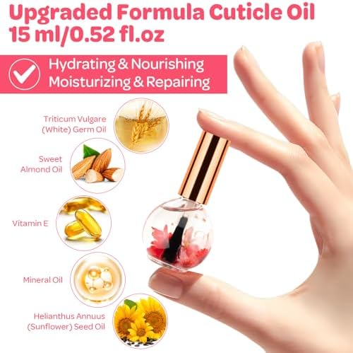JIASHENG Cuticle Oil, Strawberry Nail Oil Infused with Real Flowers 15ml - Image 3