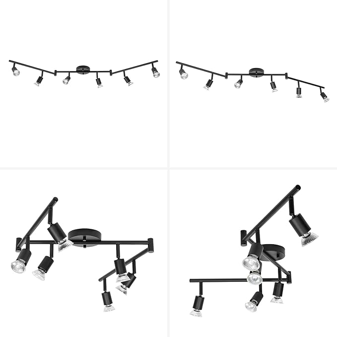 Globe Electric 59693 6-Light Foldable Track Lighting Kit, Matte Black Finish, Adjustable Heads, Bendable Arms, GU10 Base, Dimmable, Modern Industrial Style