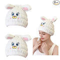 Animal Hair Drying Towel Caps, 2Pcs White Rabbit Girls Hair Dry Wrap Women Absorbent Turban Towel, Cute Children Hair Drying Wrap as Gift