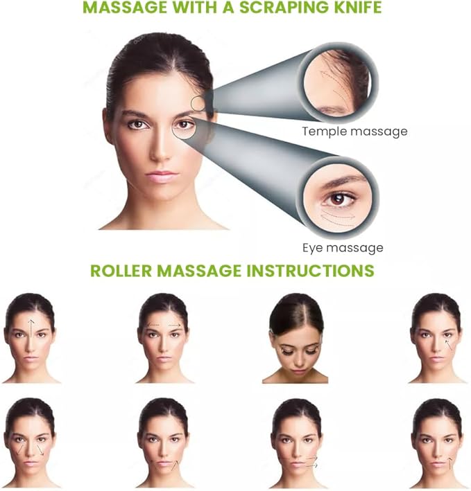 Bibabala 4-PCS Face Roller and Gua Sha Set, Skin Care Roller, Jade Roller Set, Face Stone Facial Roller Massage Tool for Face Eyes Neck Body, Smooth Wrinkles & Eye Puffiness(Green)