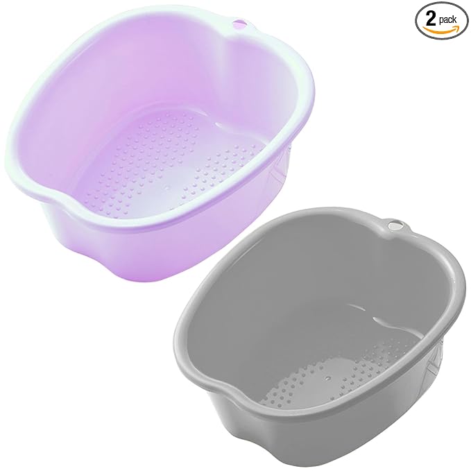 AXLOFO® Foot Soaking Tub Large Size Foot Basin, Feet Soaking Tub with Massage Acupoint, Pedicure Feet Soak Basin Plastic Bucket for Women and Men (2pcs-gery-purple)