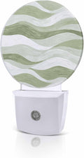 Night Lights Auto Sensor Sage Green Ocean Waves Night Light Abstract Mountain Stripes Round Lamp Plug-in LED Nightlights Dusk to Dawn for Living Room Bedroom Bathroom Hallway Wall Decor