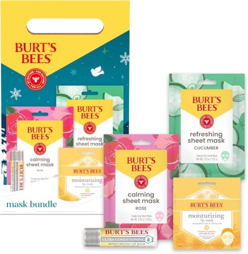 Burt’s Bees Mask Bundle Gift Set; , Ultra Conditioning Lip Balm and Moisturizing Lip, Refreshing Sheet and Calming Sheet Masks; Festive Packaging; Gift Set (Pack of 6) by BurtsBees
