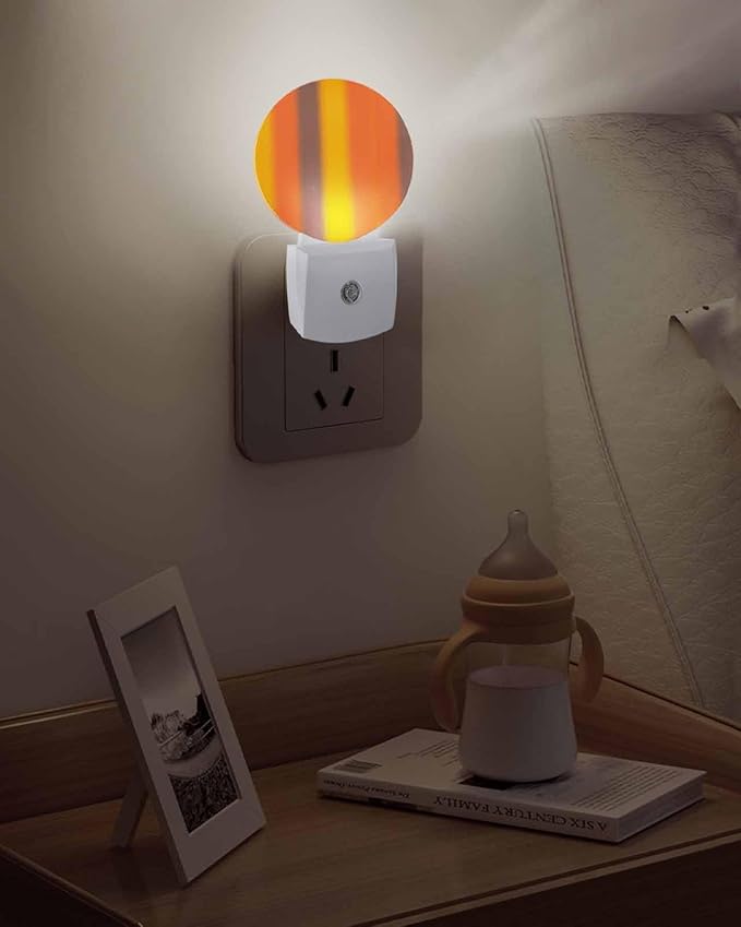 Night Lights Auto Sensor Burnt Orange Yellow Night Light Gradient Color Stripe Round Lamp Plug-in LED Nightlights Dusk to Dawn for Living Room Bedroom Bathroom Hallway Wall Decor