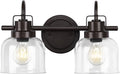 2 Lights Bathroom Vanity Light, Bronze Modern Wall Light Fixtures Over Mirror, Industrial Wall Sconce with Clear Glass Shade, Farmhouse Wall Sconce for Bedroom, Living Room, Hallway(Exclude Bulb)