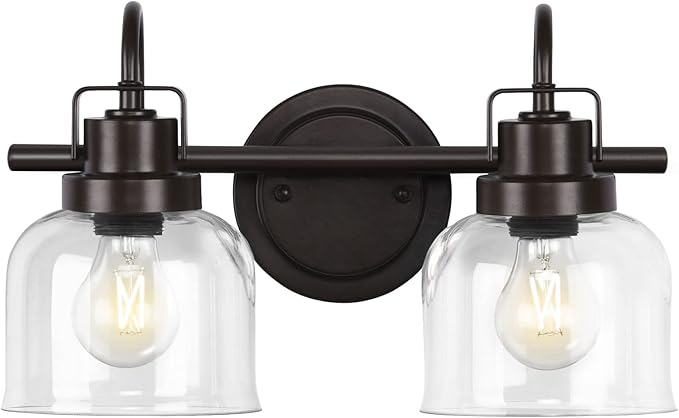2 Lights Bathroom Vanity Light, Bronze Modern Wall Light Fixtures Over Mirror, Industrial Wall Sconce with Clear Glass Shade, Farmhouse Wall Sconce for Bedroom, Living Room, Hallway(Exclude Bulb)