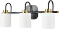 Mid Century Modern Matte Black and Gold 3 Lights Milky Glass Wall Light Fixture for Bathroom Modern Bathroom Vanity Lights Over Mirror(Exclude E26 Bulb)
