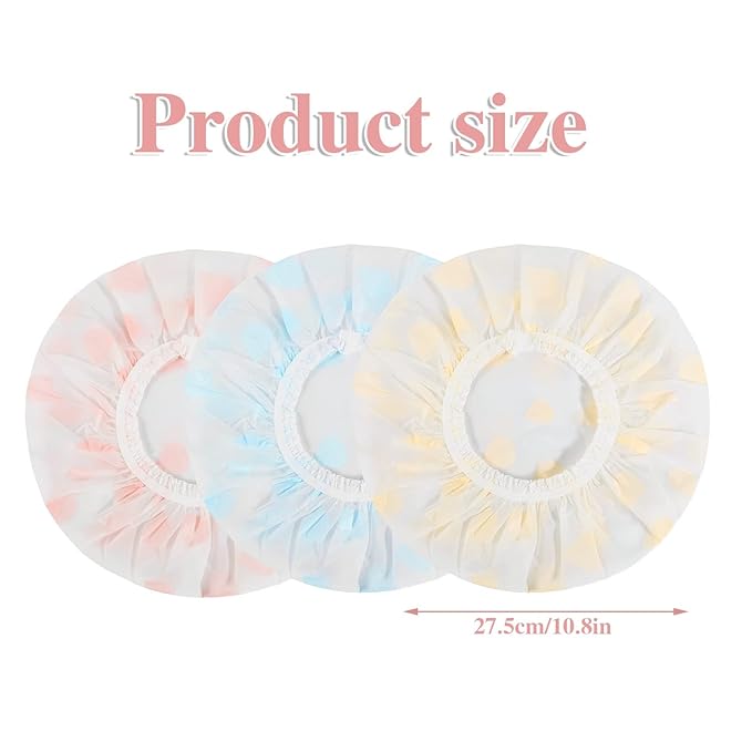 Waterproof Shower Caps, 3 Pcs Plastic Reusable Shower Caps Elastic Band Bath Caps for Women Ladies Spa Salon