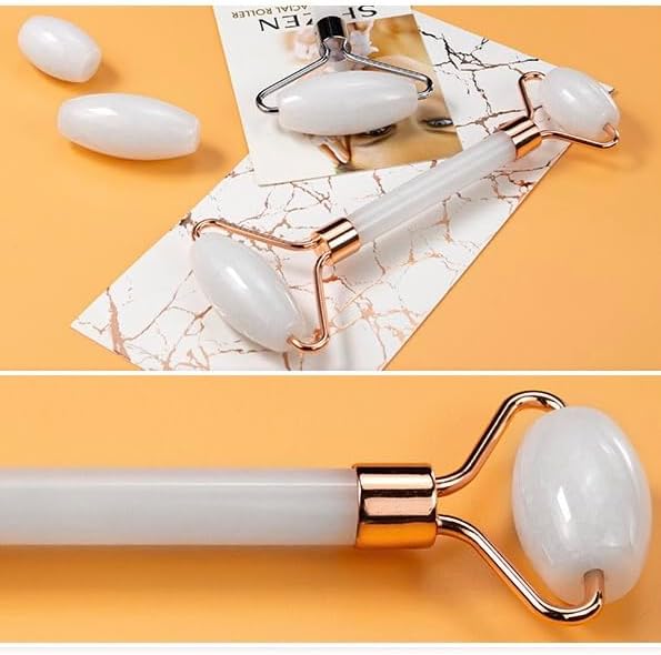 Face Roller and Gua Sha Set for Skin Care Routine and Puffiness Self Care Gift for Women Nature Jade White