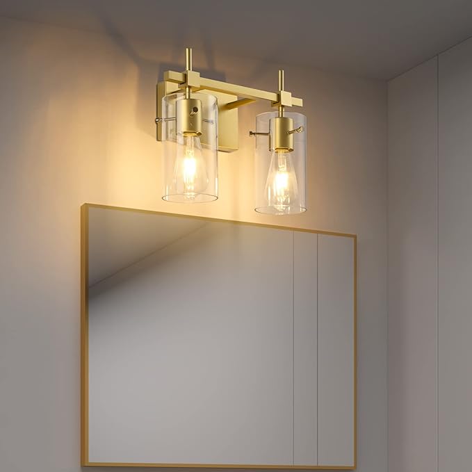 SOLFART Gold Bathroom Light Fixtures 2 Light Wall Light Fixtures Bathroom Vanity Light Over Mirror Vintage Light